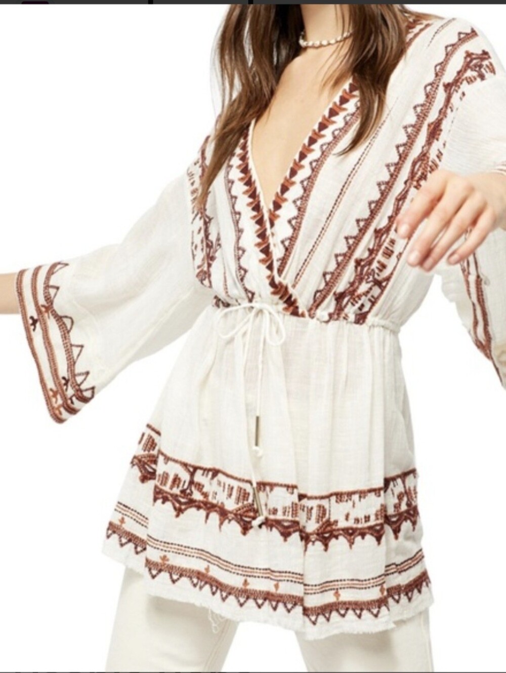 Free People NWT Saffron Embroidered Ivory Combo Tunic Small